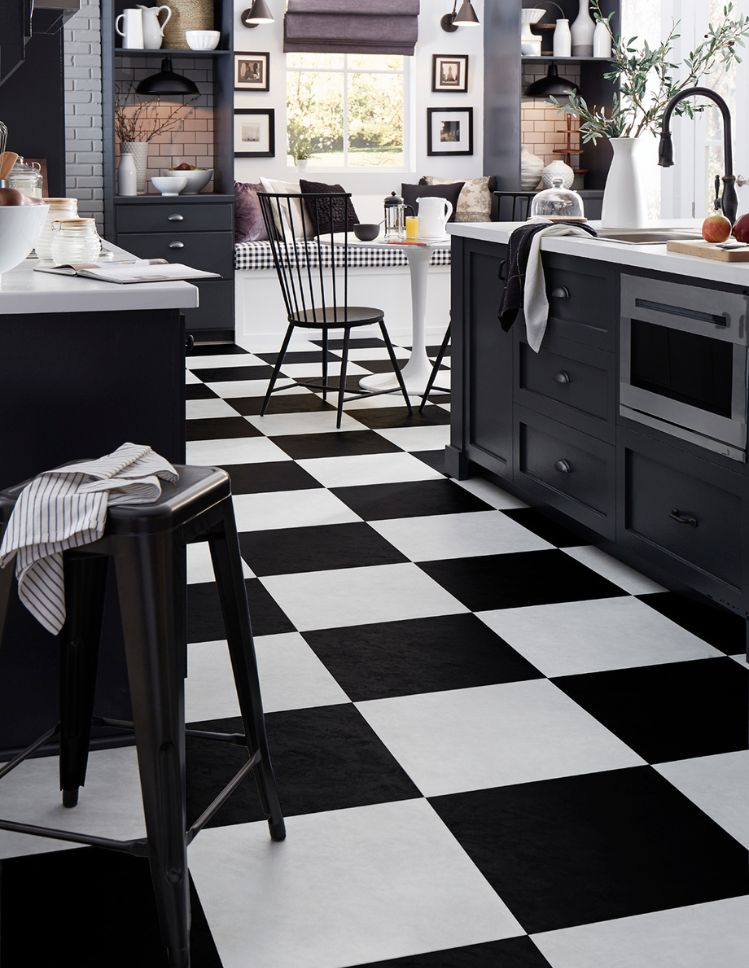 checkered luxury vinyl tile floors in a modern Ocean City kitchen