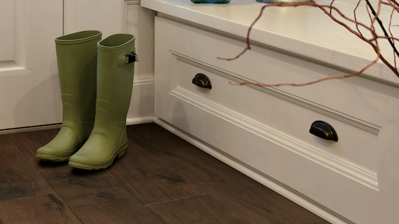 dark stained hardwood flooring in an elegant entryway 